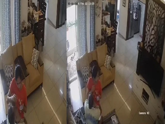 Uncle caught sucking maid boobs on CCTV